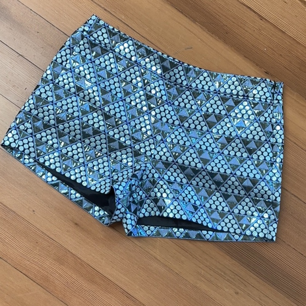 J. Crew Blue Short Shorts with Shiny Geometric Pattern